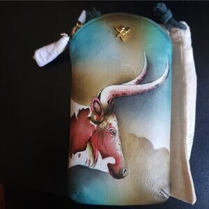 Anuschka Handpainted Leather Pouch Texas Longhorn Western NWT *LIVE SHOW listing